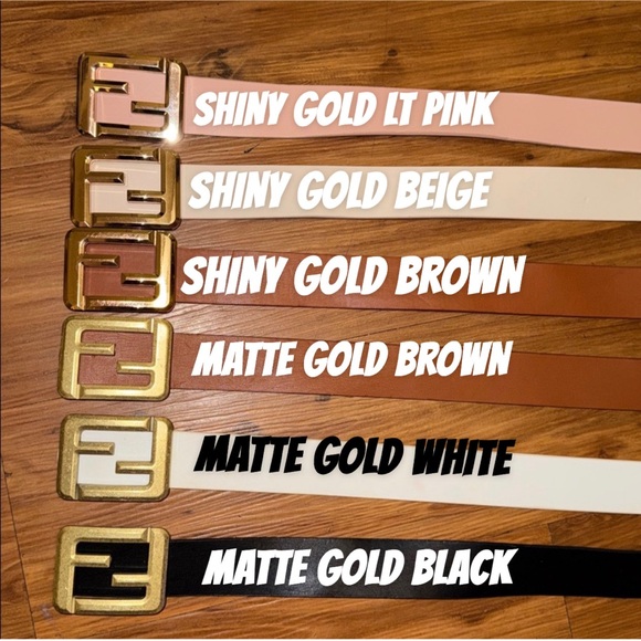 🆕🌿SHINY GOLD BEIGE SQUARE DOUBLE F LEATHER BELT